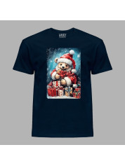 Футболка мужская с новогодним принтом "Медвежонок среди подарков" Merry Christmas (0211357)