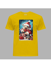 Футболка мужская с новогодним принтом "Медвежонок среди подарков" Merry Christmas (0211357)