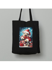 Екосумка шопер з бавовни 38х40см з новорічним принтом "Ведмежатко серед подарунків" (0211357)