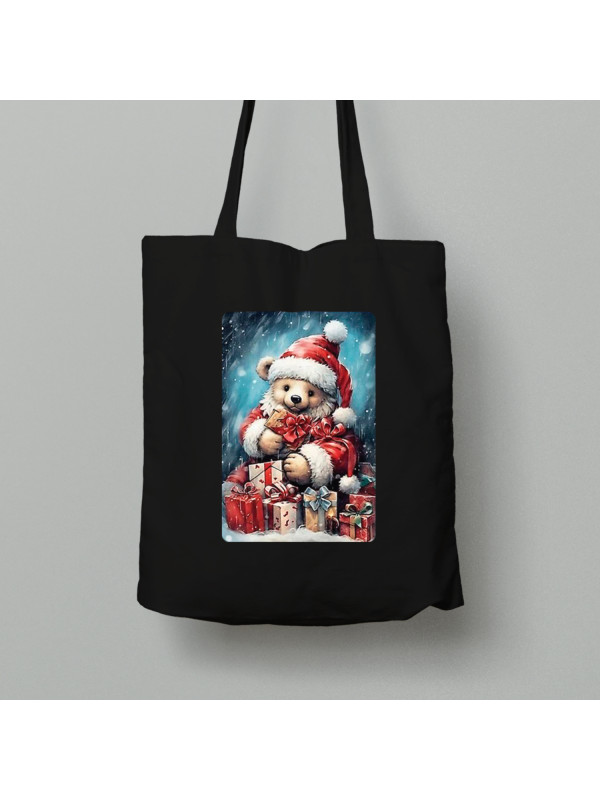Екосумка шопер з бавовни 38х40см з новорічним принтом "Ведмежатко серед подарунків" (0211357)