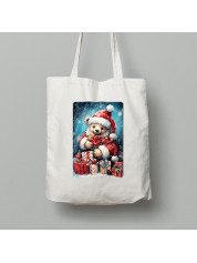 Екосумка шопер з бавовни 38х40см з новорічним принтом "Ведмежатко серед подарунків" (0211357)