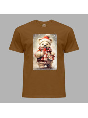 Новорічна футболка чоловіча з принтом "Біле ведмежа із подарунком" (0211358)
