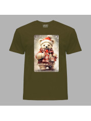 Новорічна футболка чоловіча з принтом "Біле ведмежа із подарунком" (0211358)