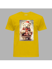 Новорічна футболка чоловіча з принтом "Біле ведмежа із подарунком" (0211358)