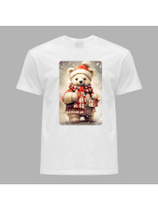 Новорічна футболка чоловіча з принтом "Біле ведмежа із подарунком" (0211358)
