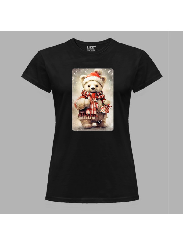 Футболка жіноча з новорічним принтом "Біле ведмежа із подарунком" (0211358)