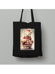 Екосумка шопер з бавовни 38х40см з новорічним принтом "Біле ведмежа із подарунком" (0211358)