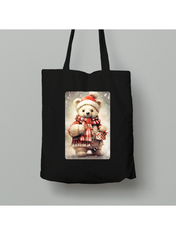 Екосумка шопер з бавовни 38х40см з новорічним принтом "Біле ведмежа із подарунком" (0211358)