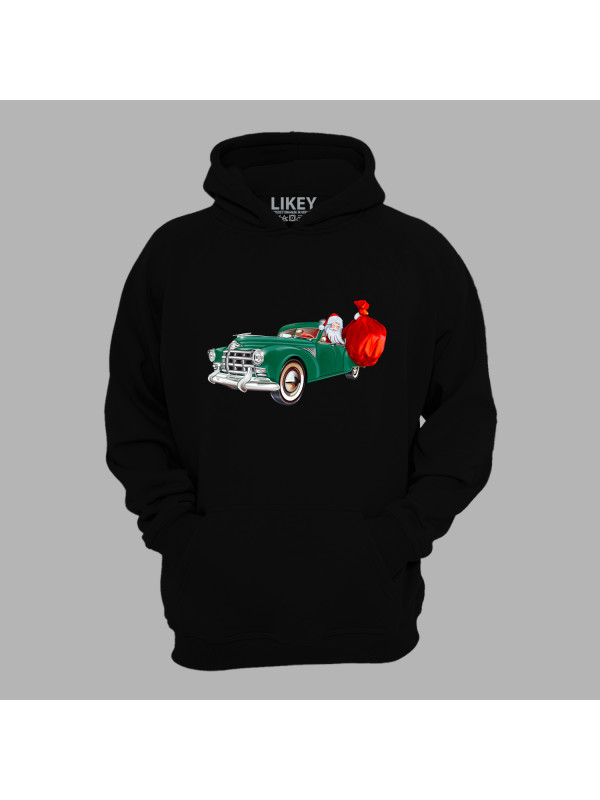 Худі з новорічним принтом "Санта з подарунками за кермом" (24012145)