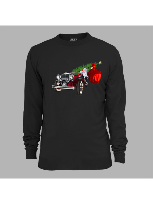 Світшот з новорічним принтом "Санта з ялинкою та подарунками на ретромобілі" (24012146)