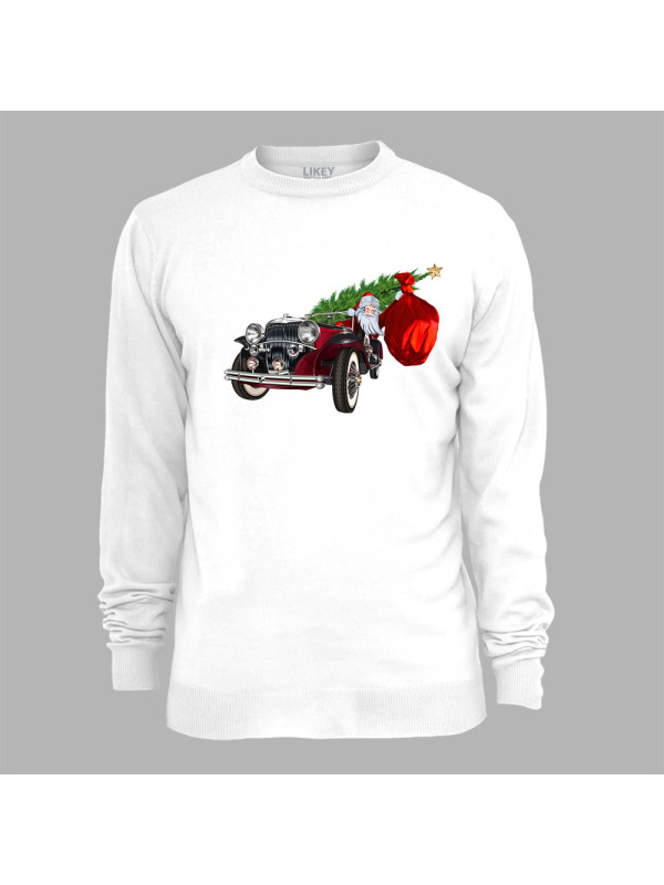 Світшот з новорічним принтом "Санта з ялинкою та подарунками на ретромобілі" (24012146)