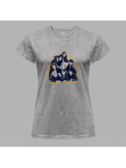 Футболка жіноча з музичним принтом "BTS чорно-біло-жовтий" (0442)
