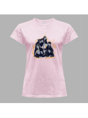 Футболка жіноча з музичним принтом "BTS чорно-біло-жовтий" (0442)