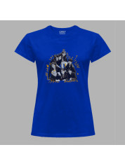 Футболка жіноча з музичним принтом "BTS чорно-біло-жовтий" (0442)