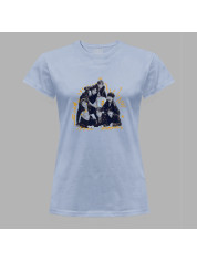 Футболка жіноча з музичним принтом "BTS чорно-біло-жовтий" (0442)