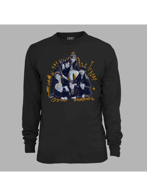 Світшот з музичним принтом "BTS чорно-біло-жовтий" (0442)