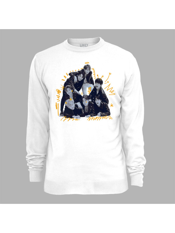 Світшот з музичним принтом "BTS чорно-біло-жовтий" (0442)