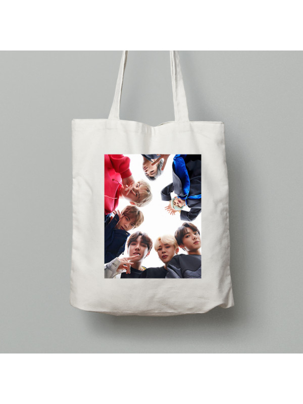 Екосумка шопер з бавовни 38х40см з музичним принтом "BTS стежать за тобою" (0447)