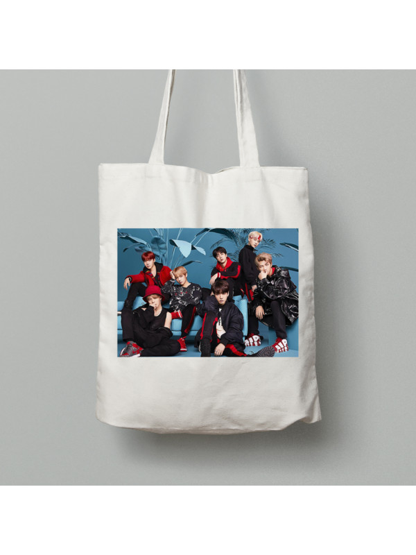 Екосумка шопер з бавовни 38х40см з музичним принтом "BTS Фотосет" (0450)