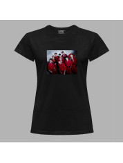 Футболка жіноча з музичним принтом "BTS в червоному" (0453)