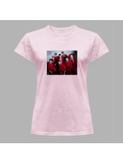 Футболка жіноча з музичним принтом "BTS в червоному" (0453)
