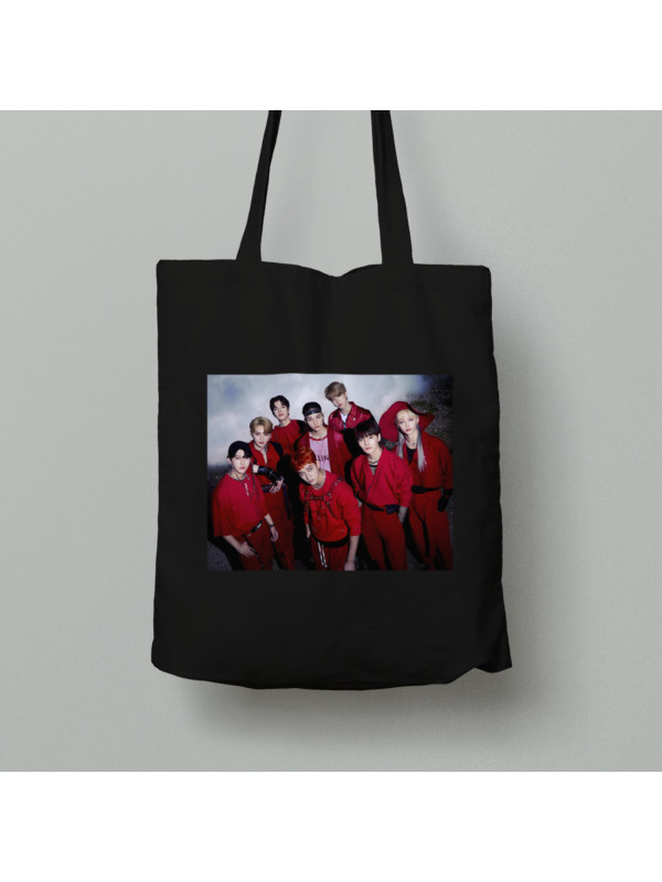 Екосумка шопер з бавовни 38х40см з музичним принтом "BTS в червоному" (0453)