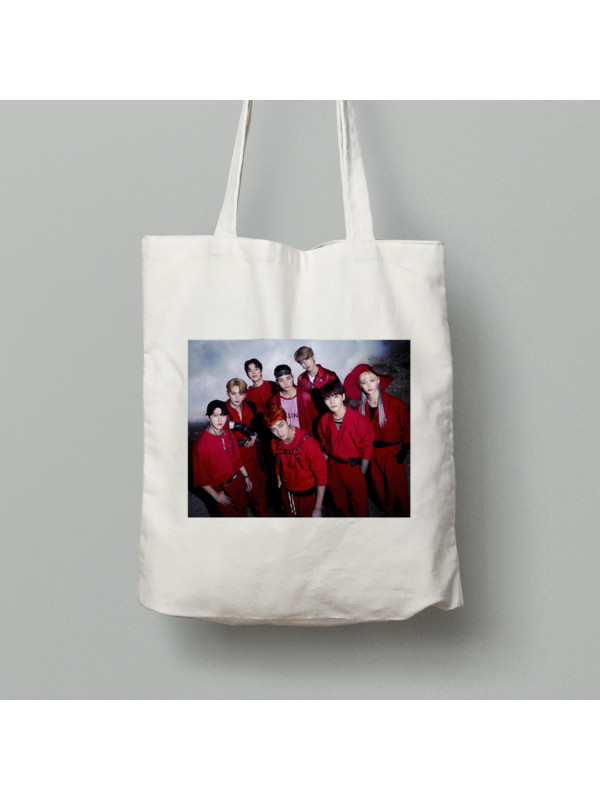 Екосумка шопер з бавовни 38х40см з музичним принтом "BTS в червоному" (0453)