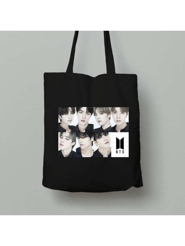 Екосумка шопер з бавовни 38х40см з музичним принтом "BTS faces" (0454)