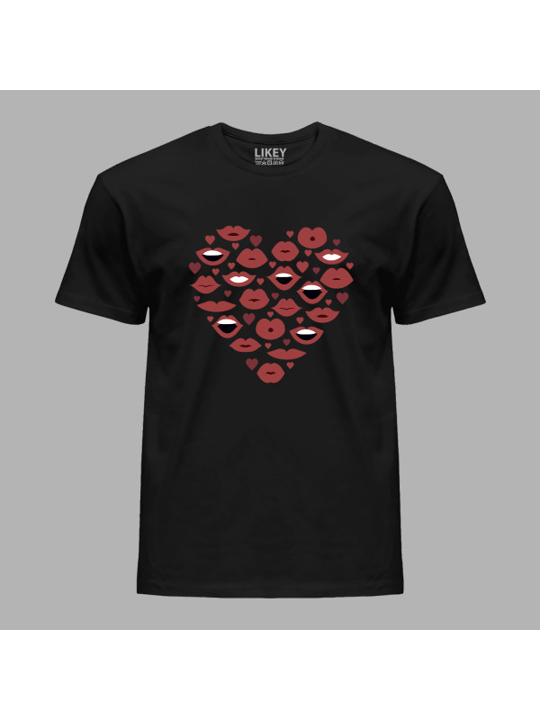 Футболка на день закоханих з романтичним принтом "Серце, губи, поцілунки" (1244)