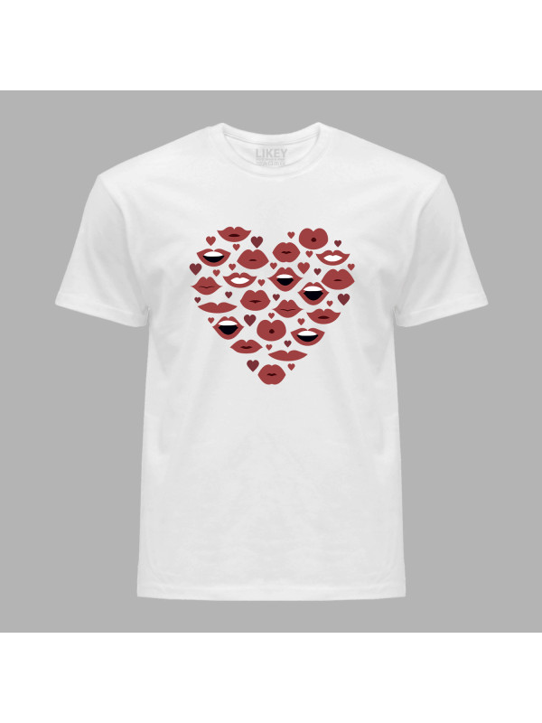 Футболка на день закоханих з романтичним принтом "Серце, губи, поцілунки" (1244)