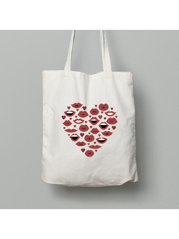 Екосумка шопер з бавовни 38х40см з романтичним принтом "Серце, губи, поцілунки" (1244)