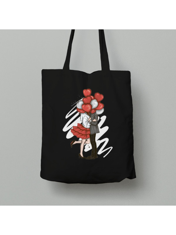 Екосумка шопер з бавовни 38х40см з романтичним принтом "Скромний поцілунок за кульками" (1246)