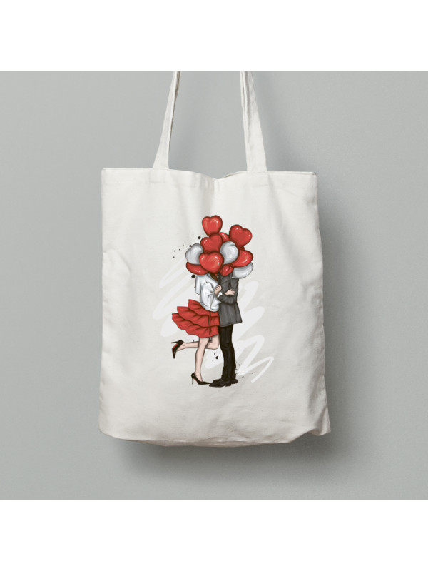 Екосумка шопер з бавовни 38х40см з романтичним принтом "Скромний поцілунок за кульками" (1246)