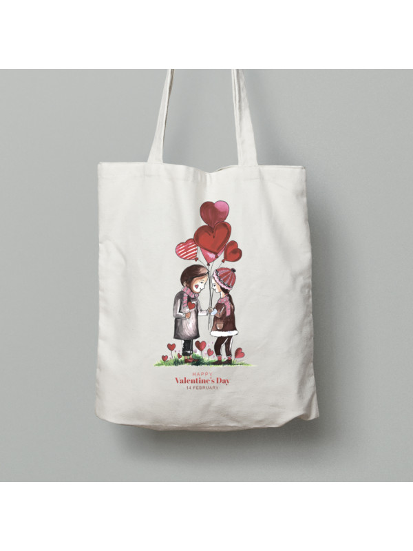 Екосумка шопер з бавовни 38х40см з романтичним принтом "Побачення та валентинка" (1247)