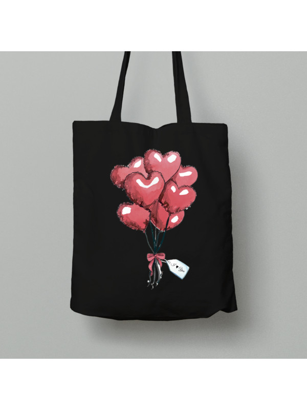 Екосумка шопер з бавовни 38х40см з романтичним принтом "Повітряні кульки з валентинкою - я тебе кохаю" (1249)