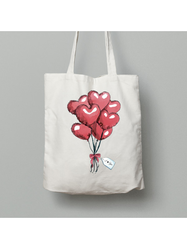 Екосумка шопер з бавовни 38х40см з романтичним принтом "Повітряні кульки з валентинкою - я тебе кохаю" (1249)