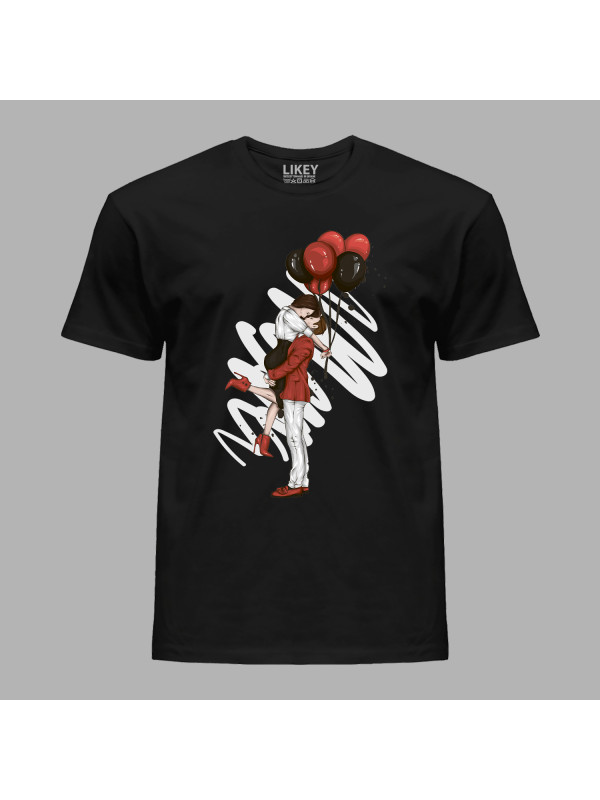 Футболка на день закоханих з романтичним принтом "Обійми та поцілунки" (1252)