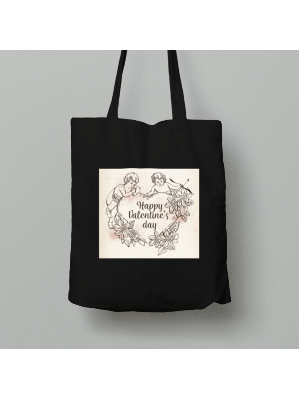 Екосумка шопер з бавовни 38х40см з романтичним принтом "Янголи оберігають закохане серце" (1256)