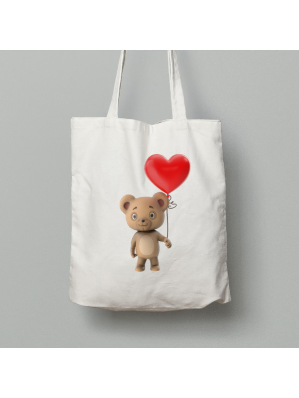 Екосумка шопер з бавовни 38х40см з романтичним принтом "Ведмежа і кулька-серце" (1257)