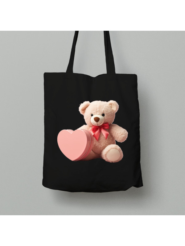 Екосумка шопер з бавовни 38х40см з романтичним принтом "Ведмежа і серце" (1258)