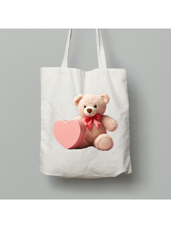 Екосумка шопер з бавовни 38х40см з романтичним принтом "Ведмежа і серце" (1258)