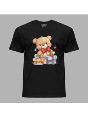 Футболка на день закоханих з романтичним принтом "Ведмежа і подарунки" (1259)
