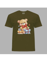 Футболка на день закоханих з романтичним принтом "Ведмежа і подарунки" (1259)