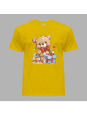 Футболка на день закоханих з романтичним принтом "Ведмежа і подарунки" (1259)