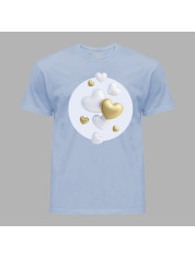 Футболка на день закоханих з романтичним принтом "Білі та золоті серця" (1261)