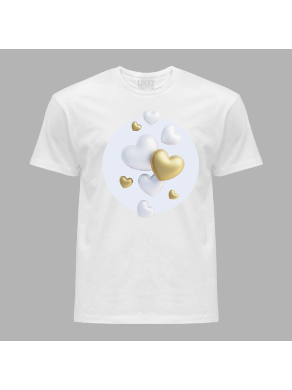 Футболка на день закоханих з романтичним принтом "Білі та золоті серця" (1261)