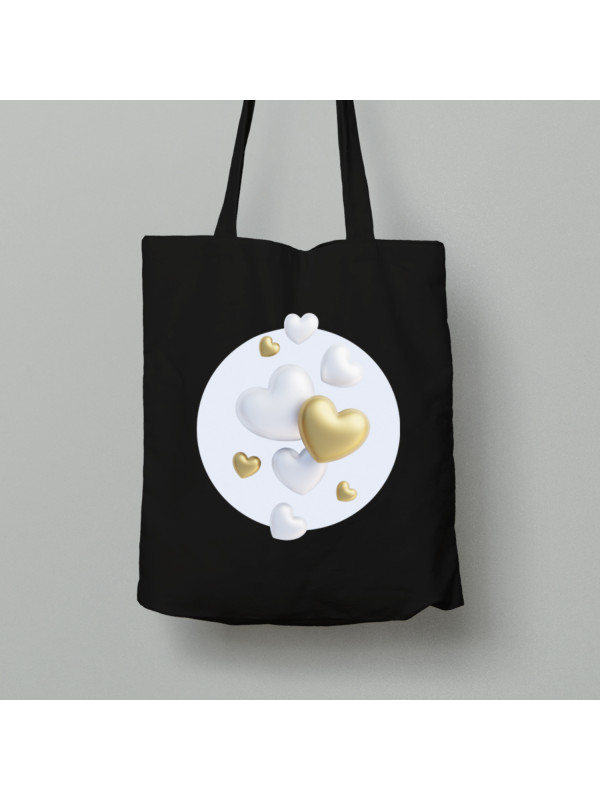 Екосумка шопер з бавовни 38х40см з романтичним принтом "Білі та золоті серця" (1261)