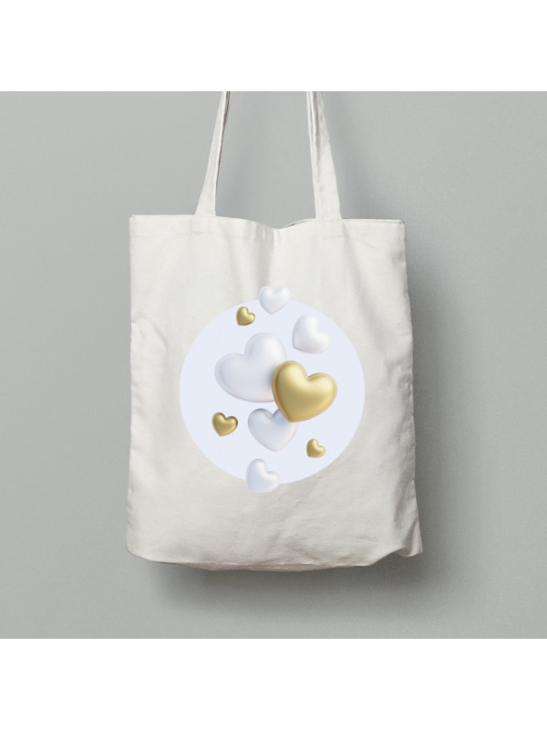 Екосумка шопер з бавовни 38х40см з романтичним принтом "Білі та золоті серця" (1261)