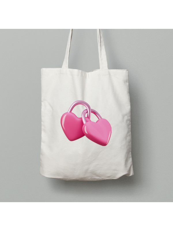 Екосумка шопер з бавовни 38х40см з романтичним принтом "Скріплені серця" (1262)