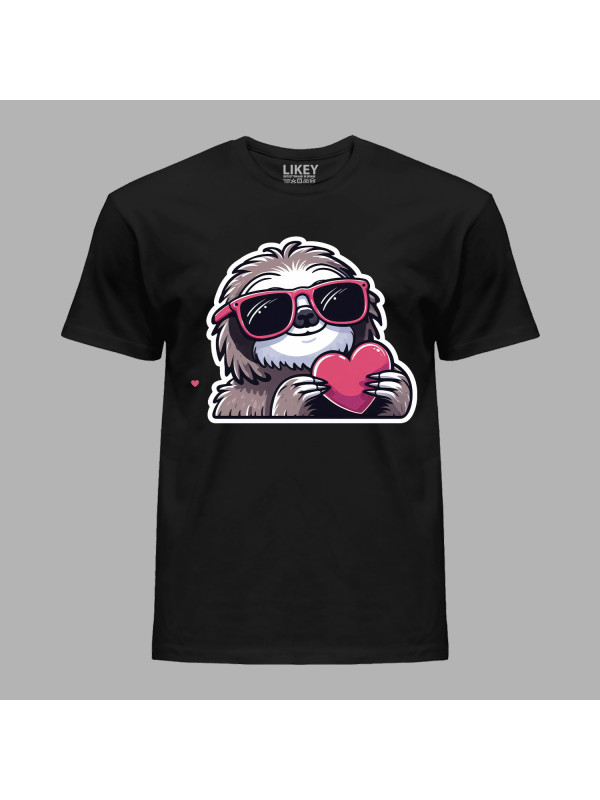 Футболка на день закоханих з романтичним принтом "Лінивець із серцем" (1265)